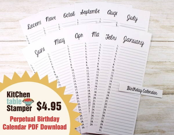 Printable Perpetual Birthday Calendar