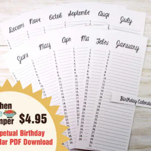 Printable Perpetual Birthday Calendar